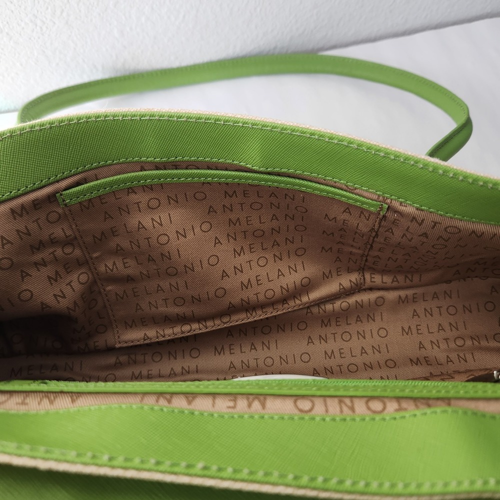 Antonio Melani Women Shoulder Bag Purse Green Ivory Leather Trim Spring Summer - Picture 11 of 16